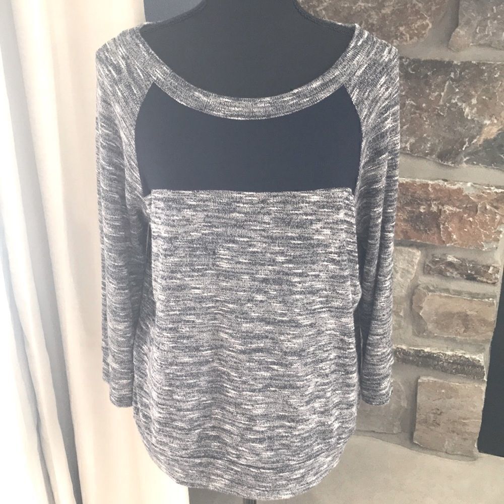Colette, Blue Block Burnout Top, 3/4 Sleeve, Medium